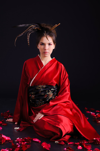 Tyttö natiivi puku japanilainen geisha
 - Valokuva, kuva