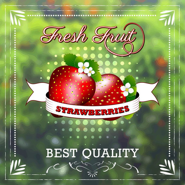 Strawberry fruit on natural background with ribbon - Vettoriali, immagini