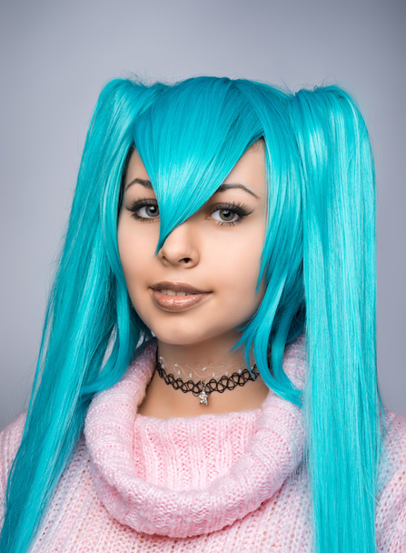 Portrait d'une fille punk aux cheveux bleus
 - Photo, image