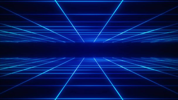 Abstraktní sci-fi mřížka neon retro tunel pozadí - Fotografie, Obrázek