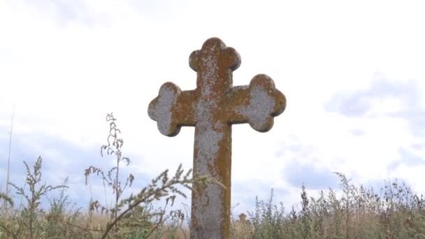 Tombstone Stone Cross on Field - Footage, Video