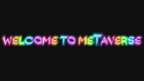 Bienvenue à Metaverse avec néon coloré animé sur fond noir. Technologie numérique concept hi tech. Images de boucle 4K. Lettrage main bienvenue à metaverse multicolore luxe néon lumières - Séquence, vidéo