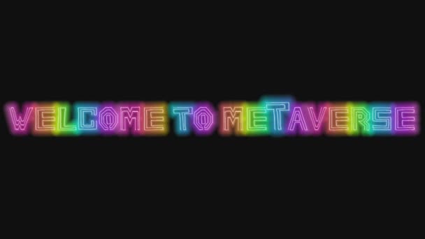 Bienvenue à Metaverse avec néon coloré animé sur fond noir. Technologie numérique concept hi tech. Images de boucle 4K. Lettrage main bienvenue à metaverse multicolore luxe néon lumières - Séquence, vidéo