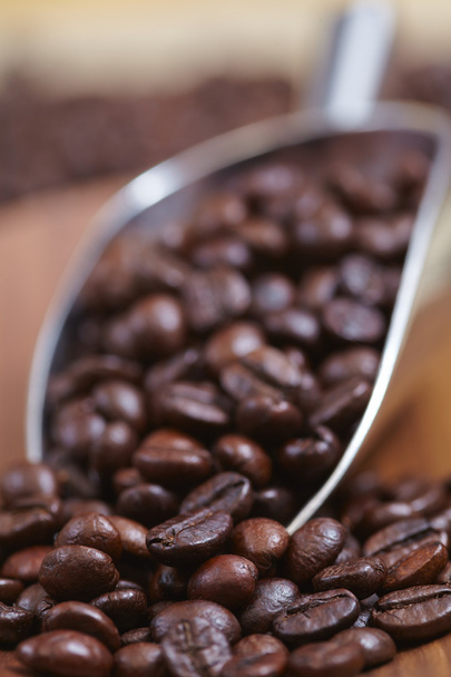 grãos de café e colher - Foto, Imagem