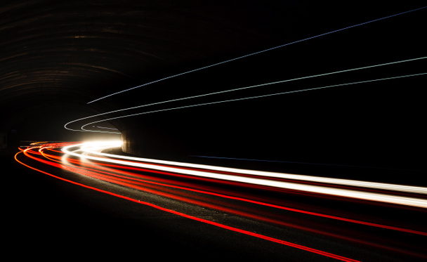 Car light trails in the tunnel. - Photo, Image