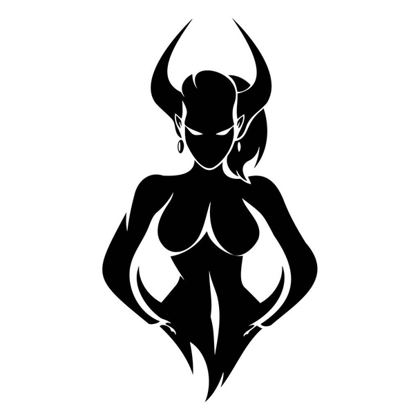 fekete-fehér rajzoló nő-ördög. EPS 10 - Vektor, kép