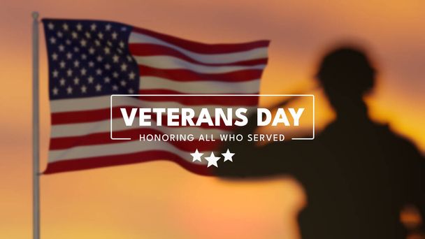 Veterans Day card. Saluting waving American flag. - Photo, Image