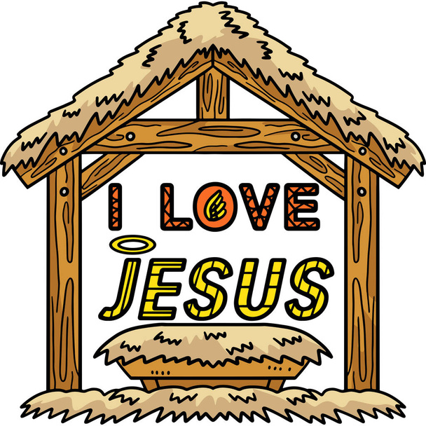 Este clipart de dibujos animados muestra una ilustración de Christian I Love Jesus. - Vector, Imagen