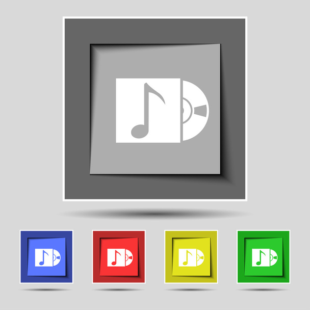 sinal do ícone do leitor de cd nos cinco botões coloridos originais. Vetor
 - Vetor, Imagem
