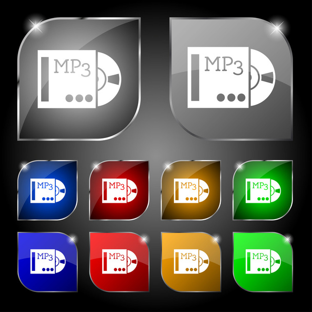 mp3 player icon sign. Set of ten colorful buttons with glare. Vector - Vektor, kép