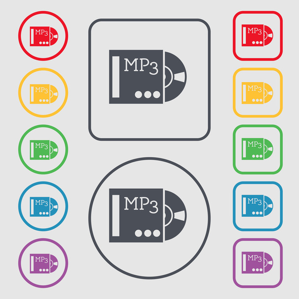 mp3 signo de icono del reproductor. símbolo en los botones Redondo y cuadrado con marco. Vector
 - Vector, imagen