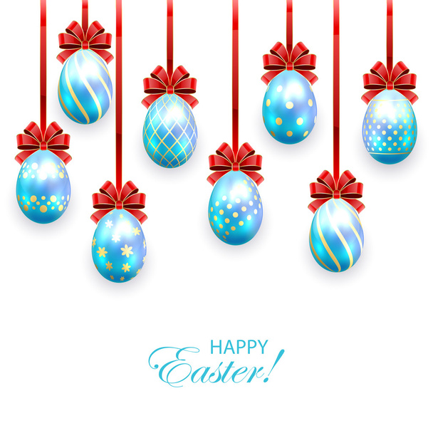 Blue Easter eggs with bow - Vetor, Imagem
