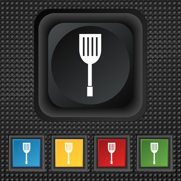 Знак иконки кухонной техники. символ Квадратные красочные кнопки на черной текстуре. Вектор
 - Вектор,изображение