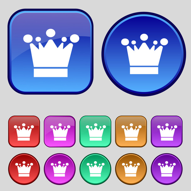 Crown icon sign. A set of twelve vintage buttons for your design. Vector - Vector, afbeelding