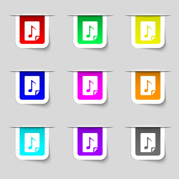 オーディオ、Mp3 されたファイルアイコンのサイン。あなたの設計のための色とりどりのモダンなラベルのセット。ベクトル - ベクター画像