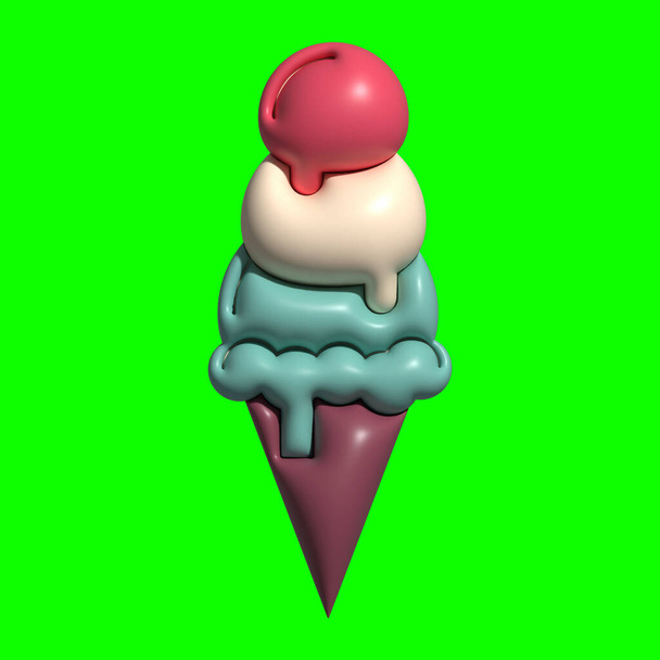 3D Ice Cream Graphic Assets mit Greenscreen-Hintergrund - Foto, Bild