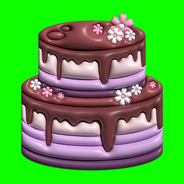 3D Cake Assets Ontwerp met Greenscreen Achtergrond - Foto, afbeelding
