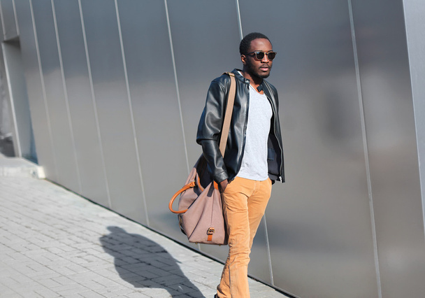 Street fashion concept - handsome stylish young african man walk - Fotoğraf, Görsel