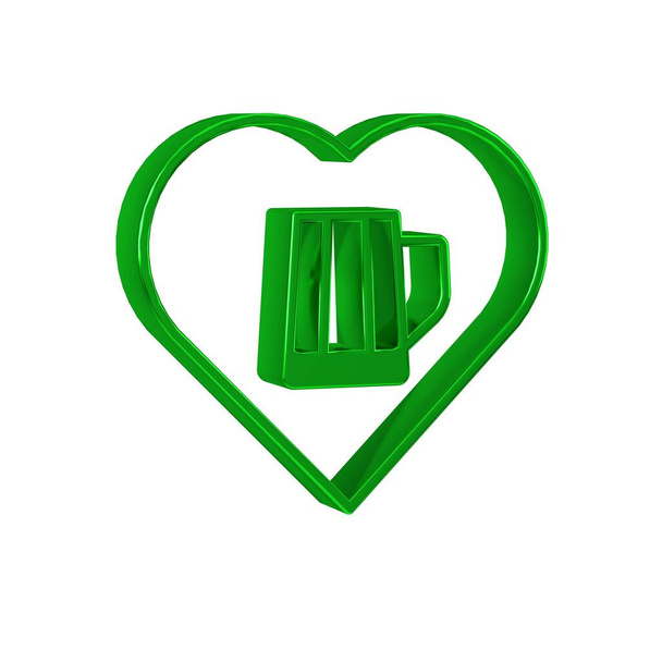 Green Heart with glass of beer icon isolated on transparent background. . - Photo, Image