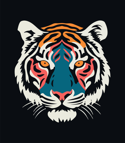 Tiger Head Decorative Lino Style Graphic Design - Photo, Image