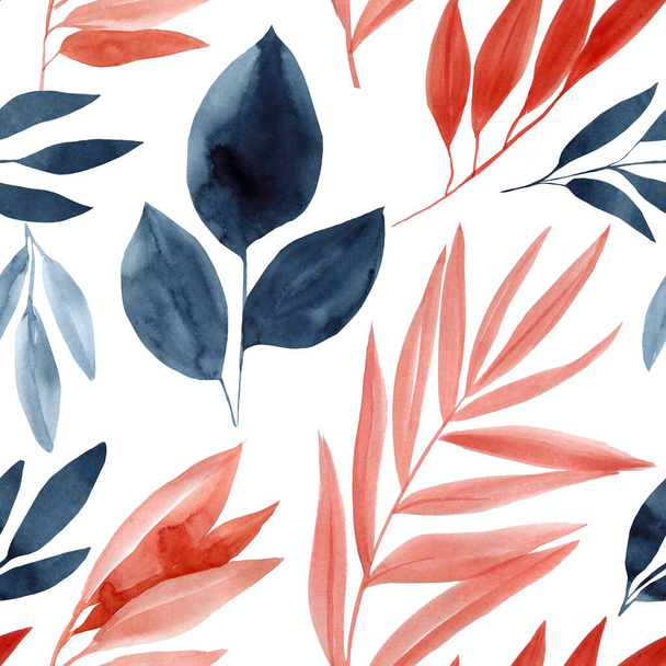 Motif feuilles d'été aquarelle, motif tropical pour textiles et décoration. Plantes peintes à la main. . Illustration de haute qualité - Photo, image