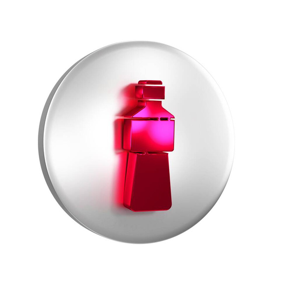 Rode fles water pictogram geïsoleerd op transparante achtergrond. Soda aqua bordje. Zilveren cirkel knop.. - Foto, afbeelding