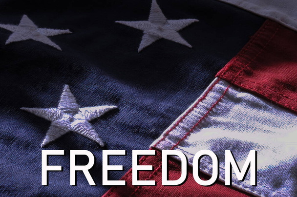 Свобода: слово крупним планом американського прапора - Фото, зображення
