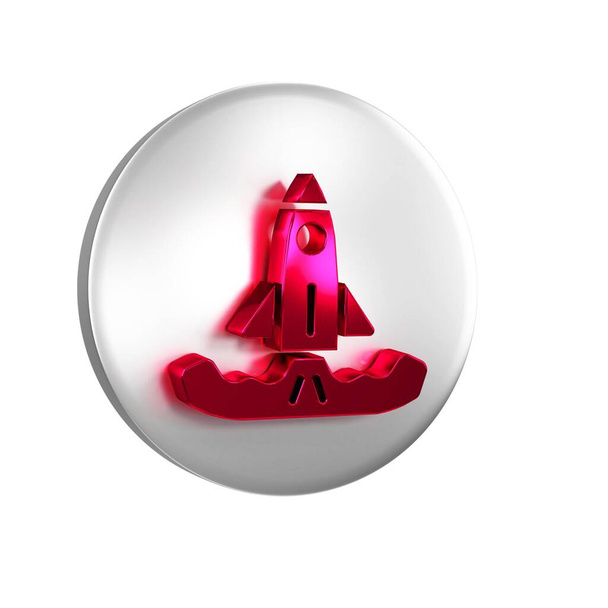 Ícone Red Rocket isolado em fundo transparente. botão círculo de prata.. - Foto, Imagem