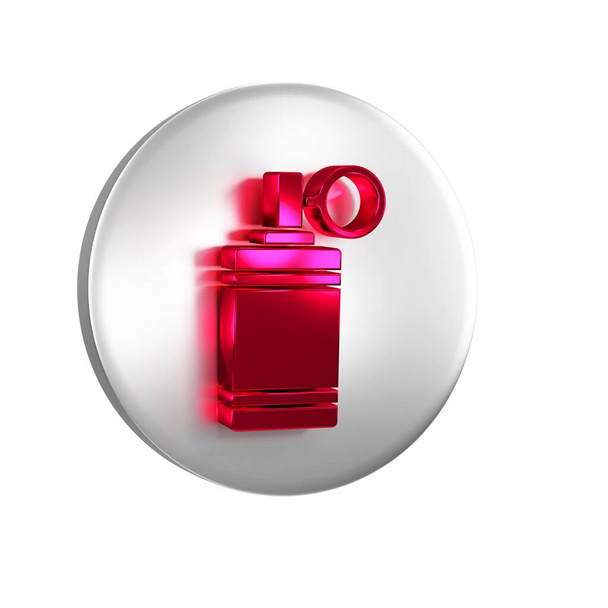 Icono de granada de mano roja aislado sobre fondo transparente. Explosión de bombas. Botón círculo de plata.. - Foto, imagen