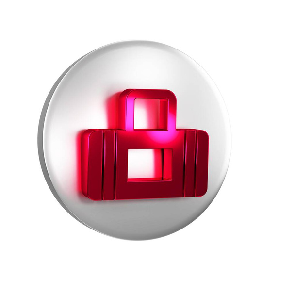 Червона піктограма спортивної сумки ізольована на прозорому фоні. Кнопка " Срібне коло ".. - Фото, зображення