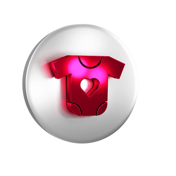 Red Baby clothes icon isolated on transparent background. Baby clothing for baby girl and boy. Baby bodysuit. Silver circle button. - Photo, Image