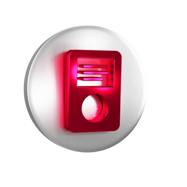 Red Music player icon isolated on transparent background. Portable music device. Silver circle button. - Photo, Image