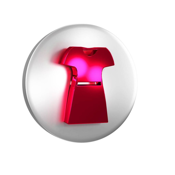 Punainen nainen mekko kuvake eristetty läpinäkyvä tausta. Vaatteet kyltti. Hopea ympyrä painiketta. - Valokuva, kuva