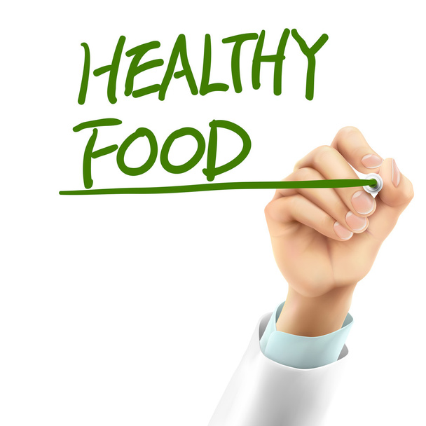 doctor writing healthy food words - Vector, Image