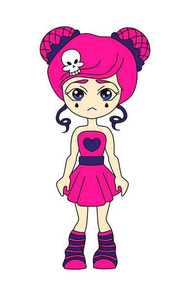 Νεαρή emo κορίτσι anime χαρακτήρα. Y2k στυλ. Μαύρο και ροζ. Διανυσματική επίπεδη απεικόνιση που απομονώνεται σε λευκό φόντο. - Διάνυσμα, εικόνα