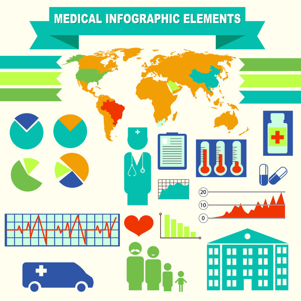 Infographics medical elements set for flat design - Vector, afbeelding