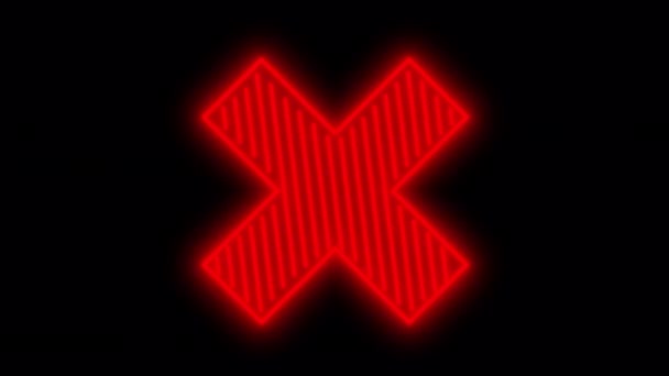 Neon forbidden cross on a black screen. Stock video with X symbol in 4k with alpha channel. Clip with the concept of prohibition and ban. - Footage, Video