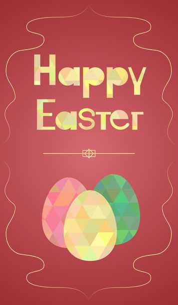 Happy Easter lettering greeting card with geometric triangle pattern - Wektor, obraz