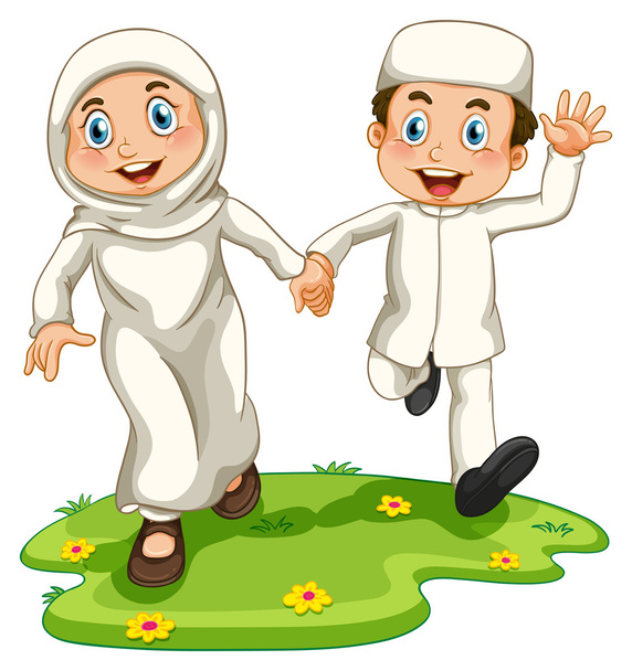 Muslim boy and girl - Vector, Image