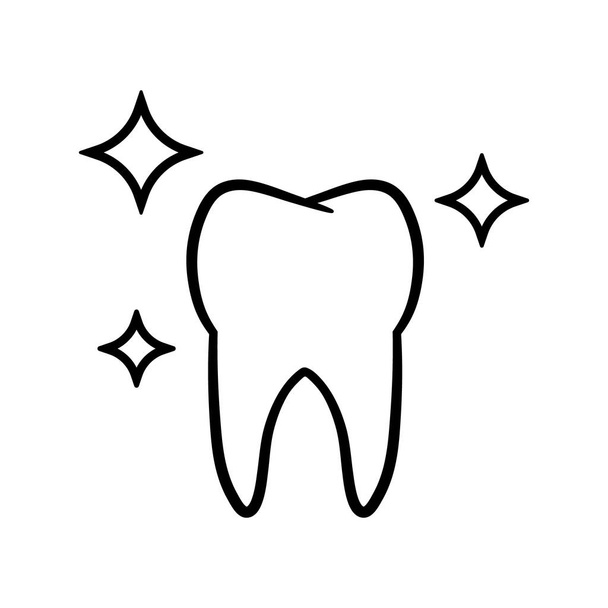 Illustratie van witte glanzende tand in lineaire stijl. Vector. - Vector, afbeelding