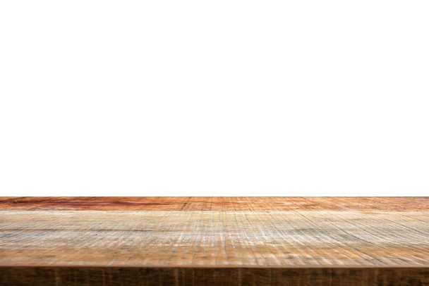 Old vintage wood table in perspective isolated on white background - Photo, Image