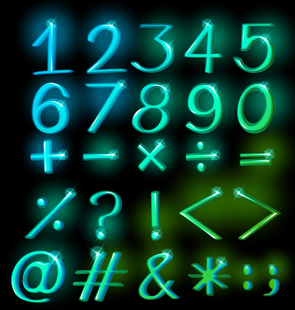 Numbers in sparkling neon colors - Vector, afbeelding