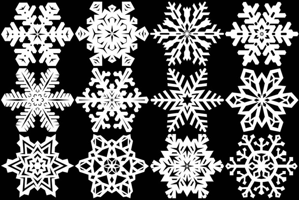 Urocza kolekcja misternie rysowanych płatków śniegu, uchwyconych w żywych szczegółach. Zanurz się w czarujący świat zimy z tym urzekającym ilustracją przedstawiającą różnorodny wachlarz pięknie narysowanych płatków śniegu.  - Zdjęcie, obraz