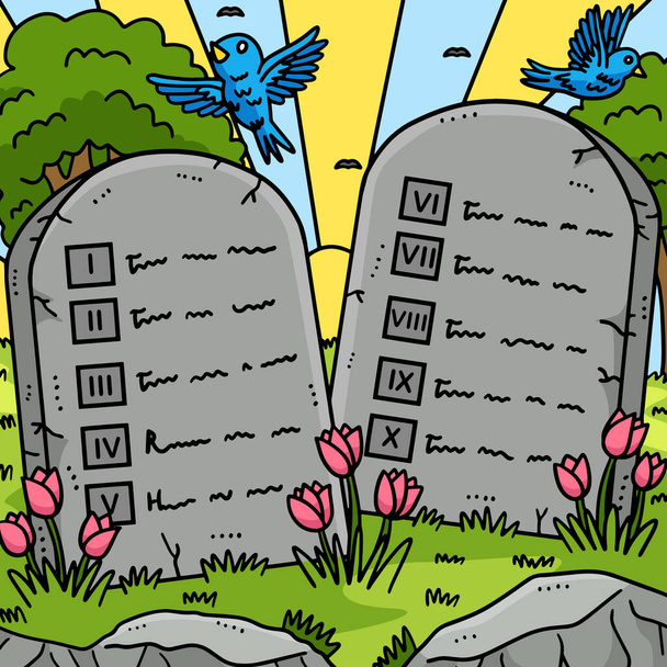 Ce clipart de bande dessinée montre une illustration Christian Ten Commandements Tablettes. - Vecteur, image