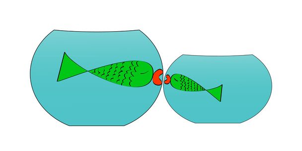 Iso kala suutelee pieniä kaloja
 - Vektori, kuva