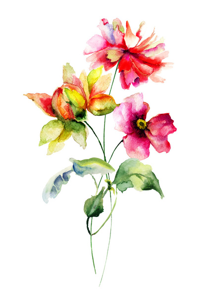 Stylized summer flowers illustration  - Fotoğraf, Görsel