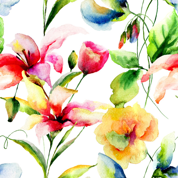 Seamless wallpaper with wild flowers - Foto, imagen