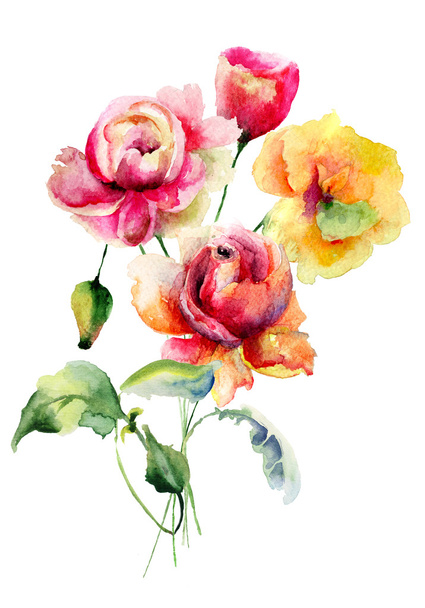 Roses and Poppy flowers - Zdjęcie, obraz