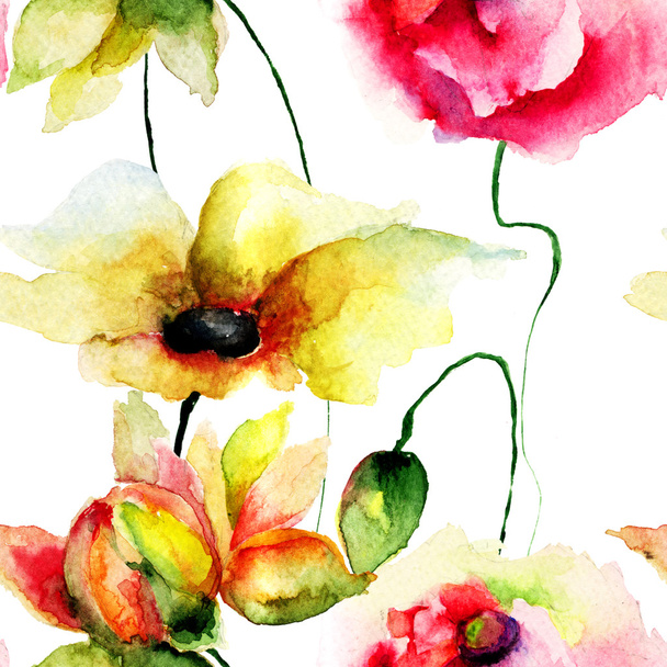 Seamless wallpaper with spring flowers - Zdjęcie, obraz