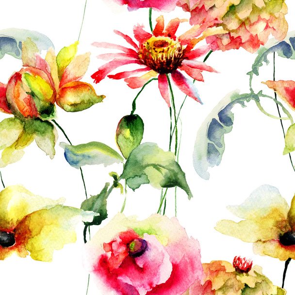 Seamless wallpaper with wild flowers - Zdjęcie, obraz